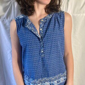 Gap Sleeveless Blue Patterned Top